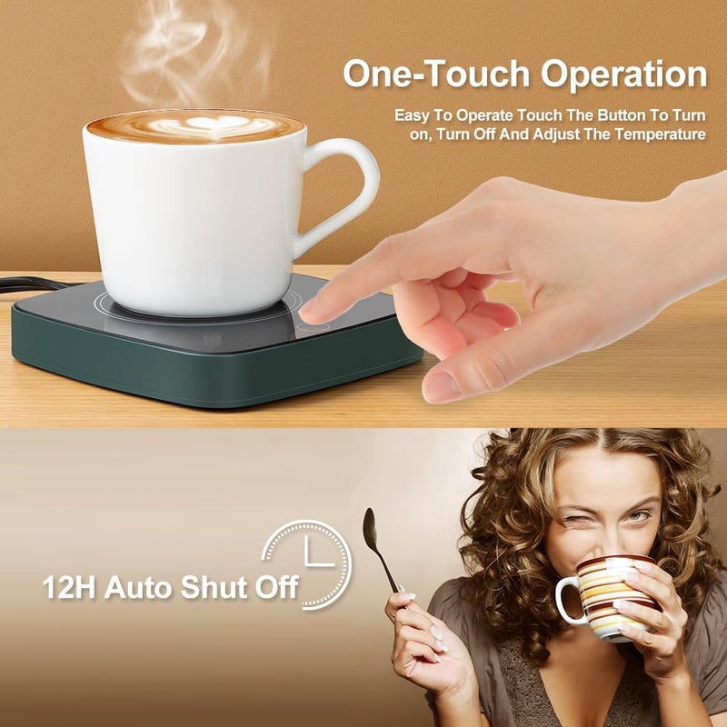 Defashun Coffee Cup Warmer 12Hours Auto Shut-Off Mug Warmer with 3 Temperature Setting,Waterproof Tempered Glass Honeycomb Vents 16W Electric Coffee Warmer for Desk Use (Green) - Image 4